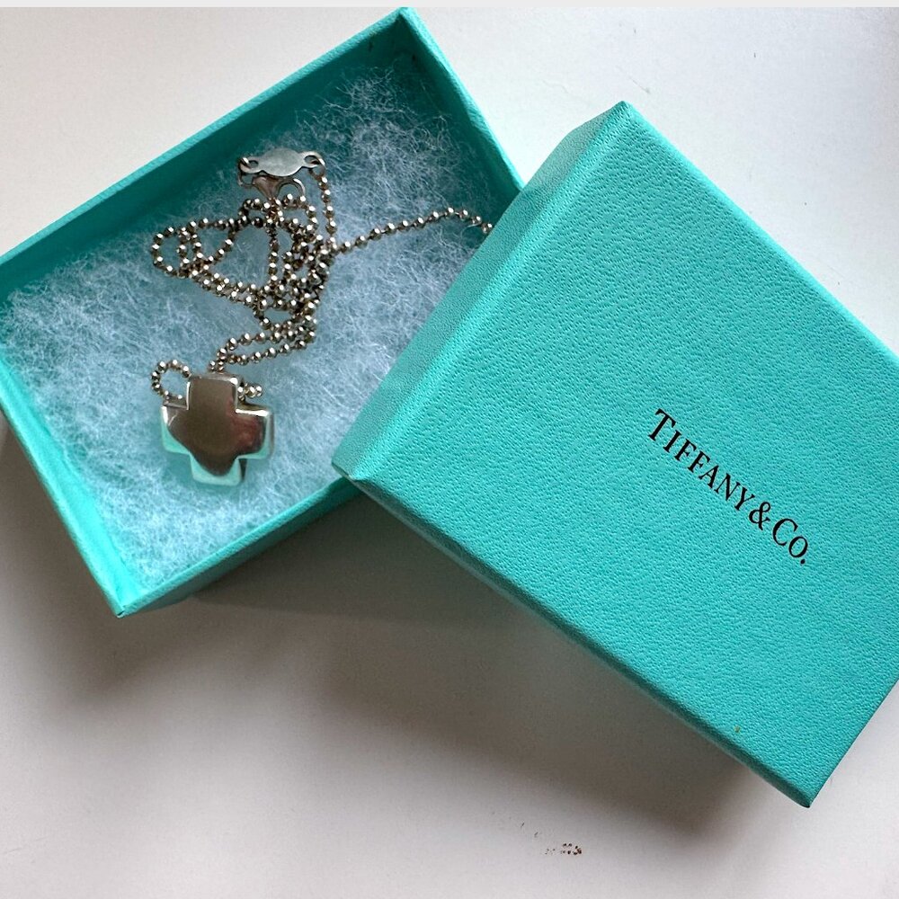 Tiffany & Co Roman Cross Silver Necklace 925 on 15 1/2 Silver Ball Chain